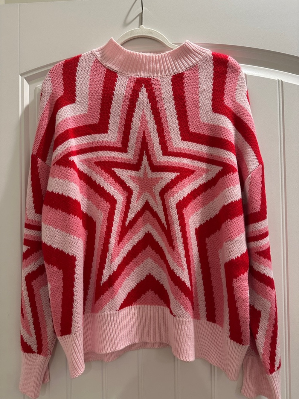 SHEIN Pink & Red Star-Pattern Sweater